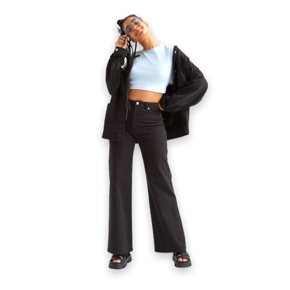 H&M Woman’s Black High Waist Cotton Straight Leg Twill Dress Pants Size: 10 - Picture 2 of 10